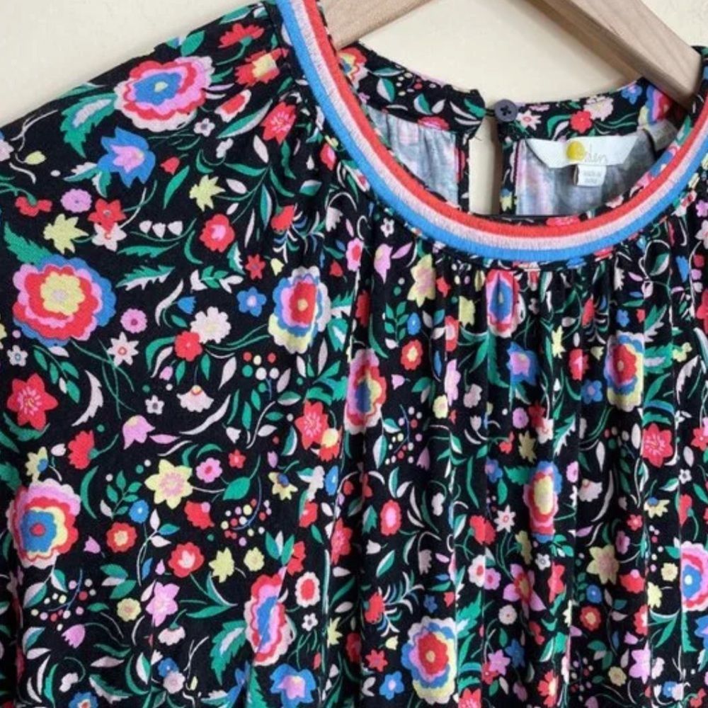 Boden Trim Detail Maxi Dress Black, Multi Floral Bloom Soft Jersey Knit Size 4 - Picture 8 of 16